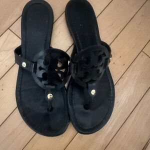 Tory Burch Black Sandals with Medallion Detail